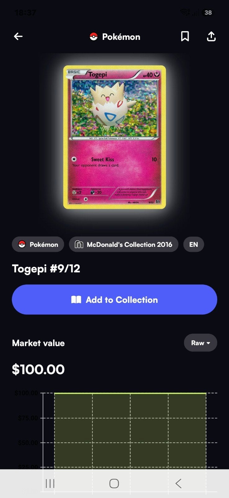 Pokemon kaart Togepi, Ophalen of Verzenden, Zo goed als nieuw