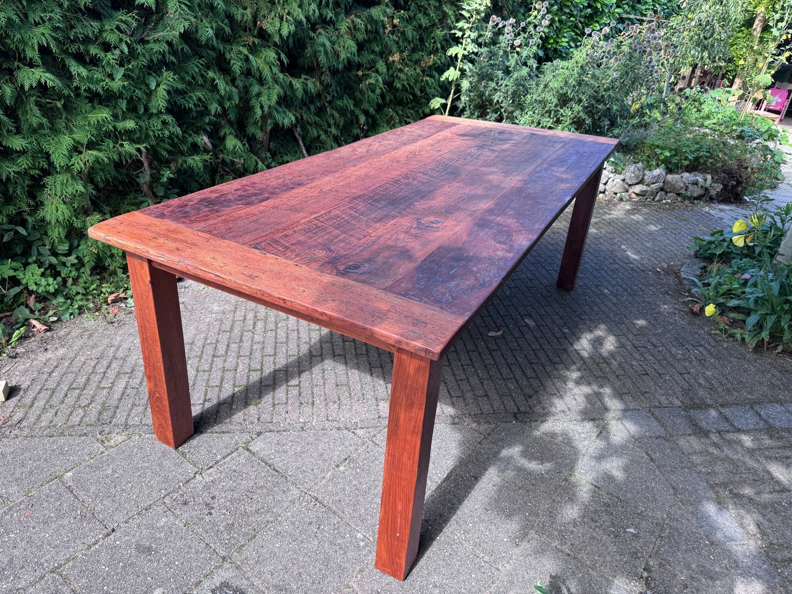 Teakhouten eettafel 220x100x80 cm, Ophalen, 100 tot 150 cm, Teakhout, 200 cm of meer