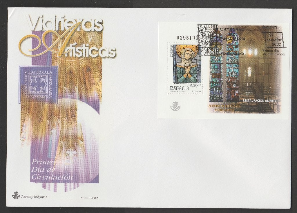 Spanje - FDC Michelnr 3808 - glas-in-lood, kathedraal Vitor, Verzenden, Postfris
