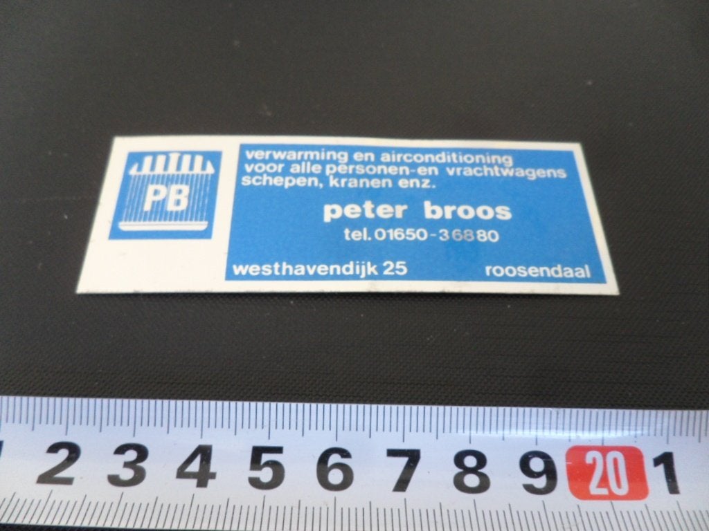 sticker Roosendaal PETER BROOS Westhavendijk 25 KZ094, Ophalen, Zo goed als nieuw