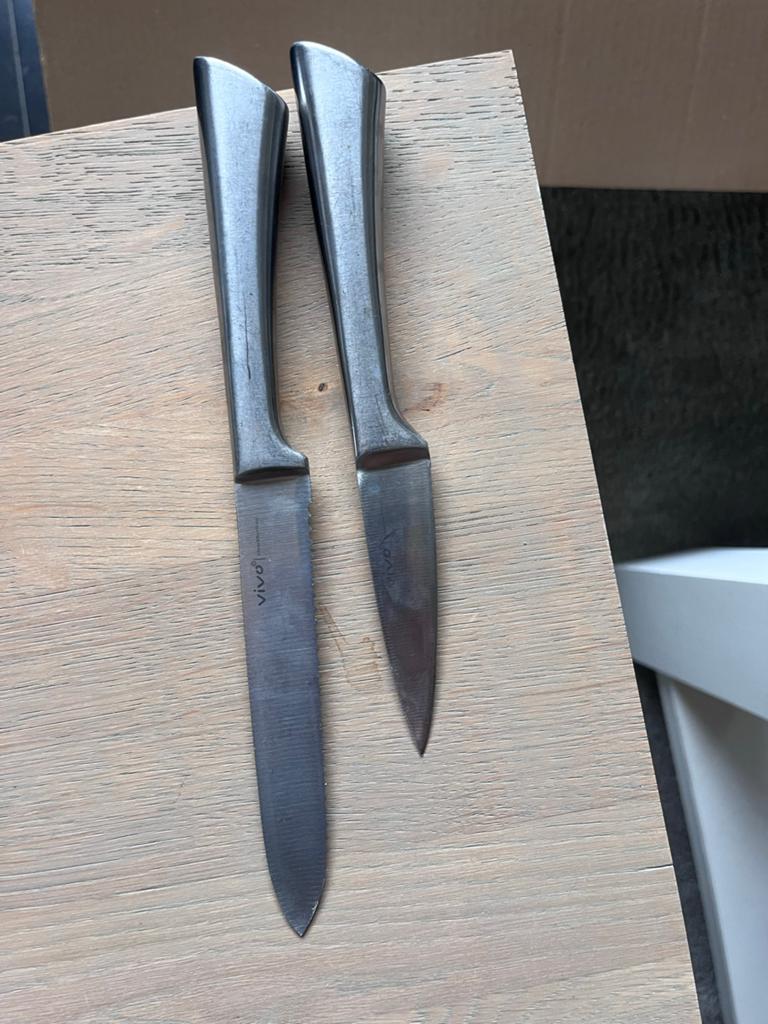 Vivo Villeroy & Boch messen set van 2, Gebruikt, Ophalen of Verzenden, Rvs of Chroom, Vaatwasserbestendig
