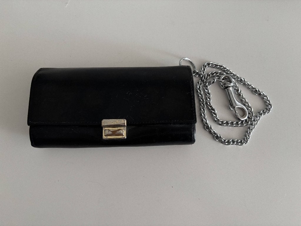 Zwarte leren portemonnee met ketting, Gebruikt, Zwart, Leer, Ophalen