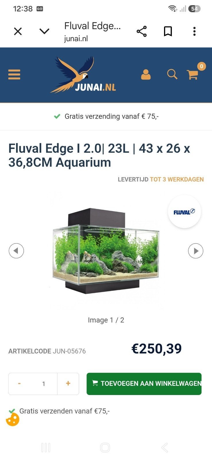 Fluval Edge 23 liter, Ophalen, Zo goed als nieuw, Leeg aquarium