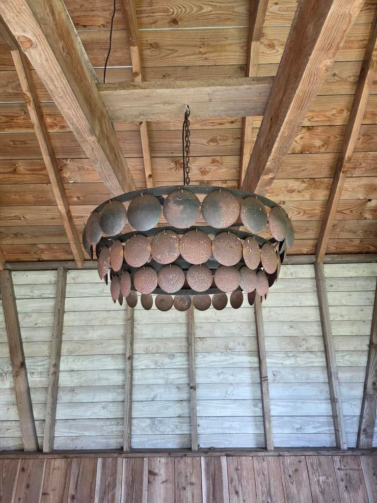 Kroonluchter schijfjeslamp roest - landelijk/stoer/sober, Ophalen, Zo goed als nieuw