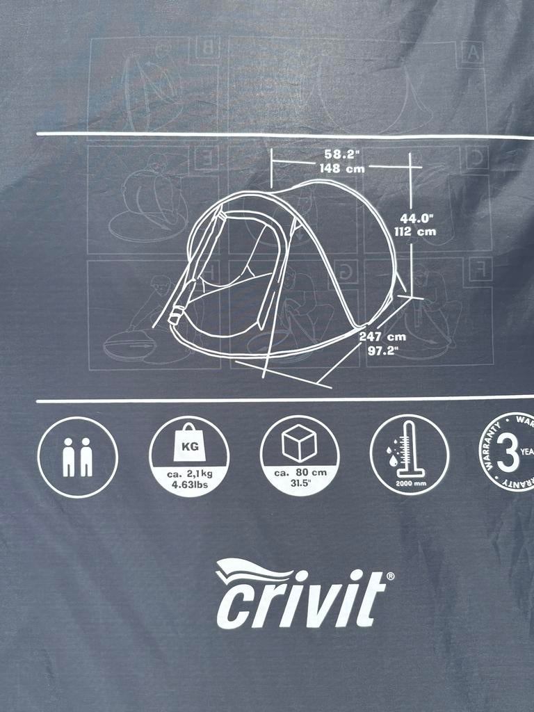 Crivit Pop-up Tent - Camouflage - 2 persoons, Ophalen, Gebruikt, Tot en met 2