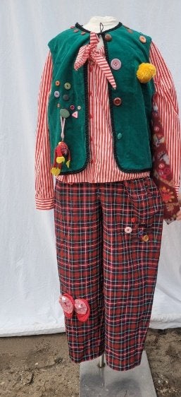 Grappig uniek driedelig clowns outfit maat S - Carnaval, Kleding | Dames, Carnaval, ., Ophalen of Verzenden, Zo goed als nieuw