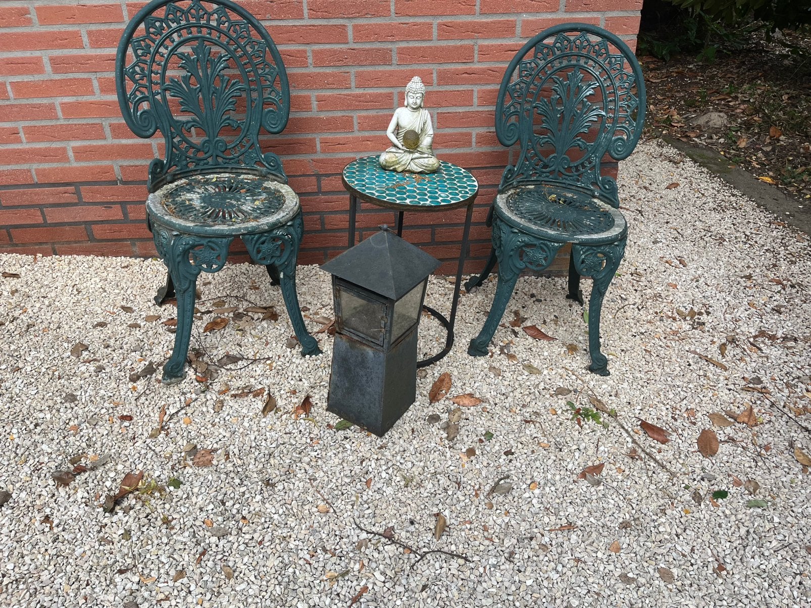 Tuinset van gietijzer groen, Overige materialen, Gebruikt, Tuinset, Ophalen