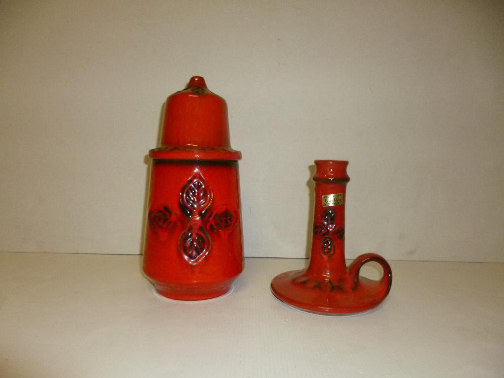 vintage kandelaar & pot Carstens West Germany, Antiek en Kunst, Antiek | Kandelaars, Keramiek of Aardewerk, Ophalen of Verzenden