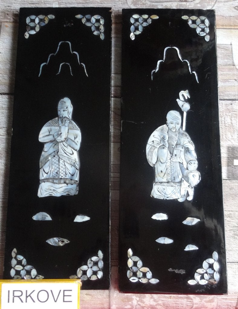 CHINESE PANEELTJES MET PARELMOER * Twee Stuks *, Wanddecoratie, 38 cm, Verzenden, China