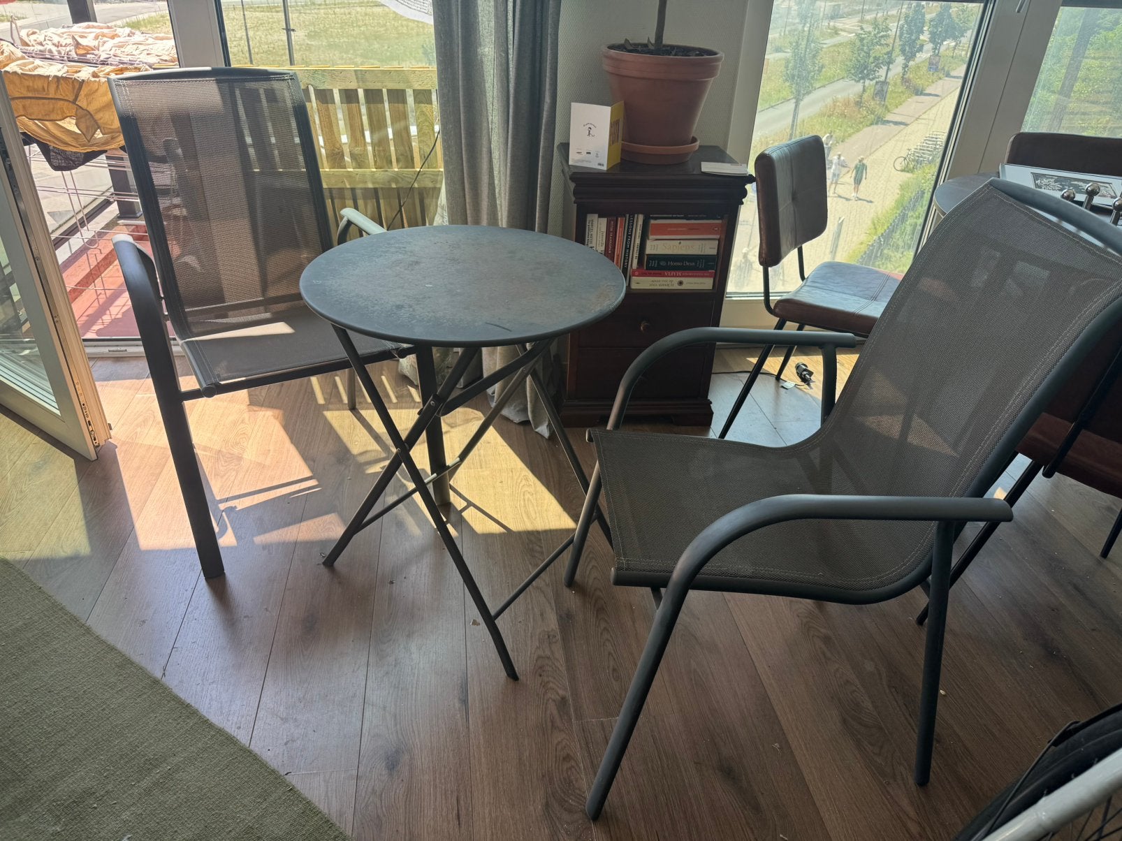Balkon set: 1 tafeltje 2 stoelen, Gebruikt, Bijzettafel, Aluminium, Tuinset