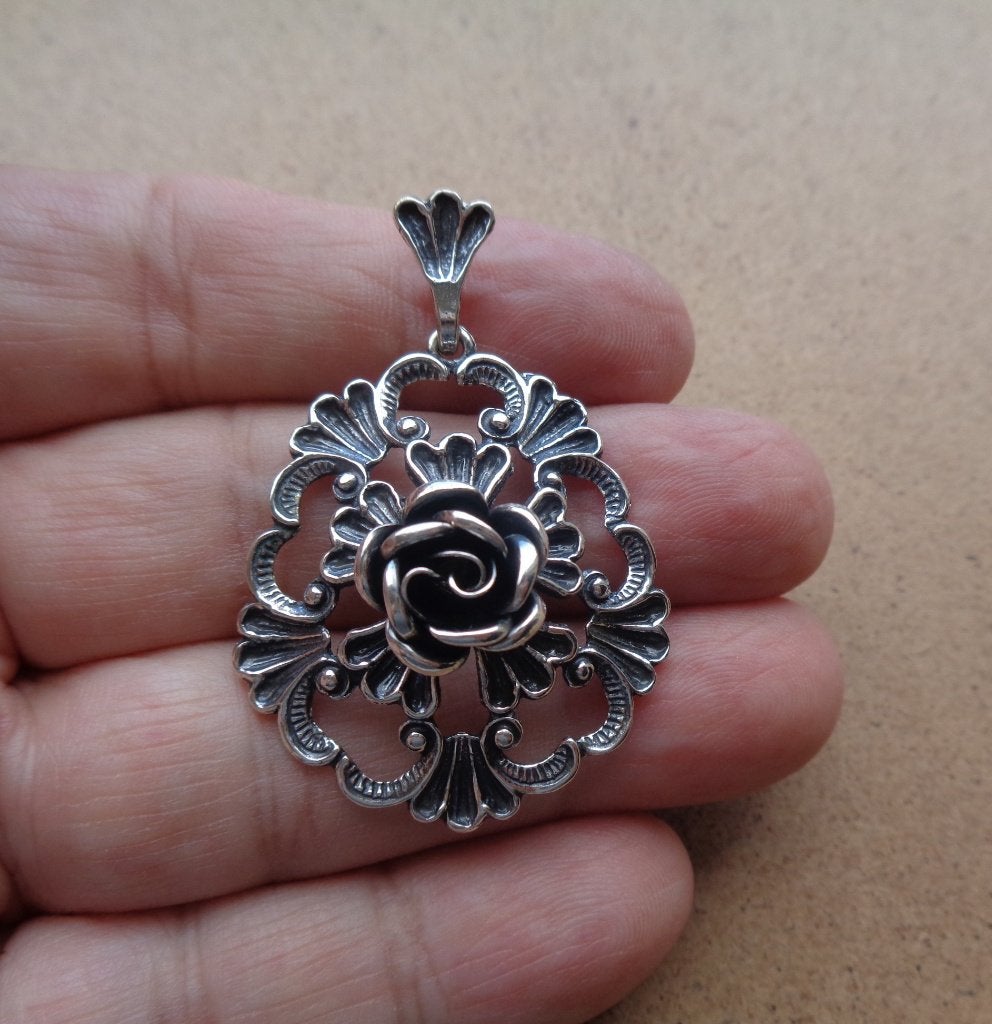 zilveren TEKA hanger met roos [978], Verzenden, Zo goed als nieuw, Bloem of Plant, Zilver