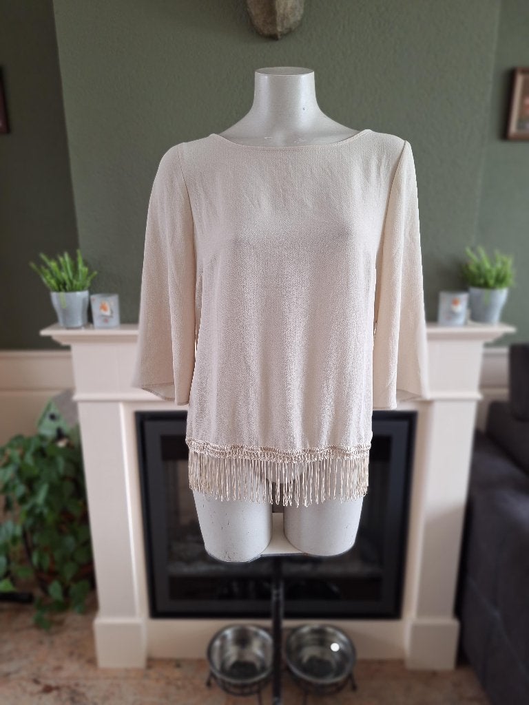 Senso beige crème franje top shirt NL 38 M, Maat 38/40 (M), Verzenden, Zo goed als nieuw, Lange mouw