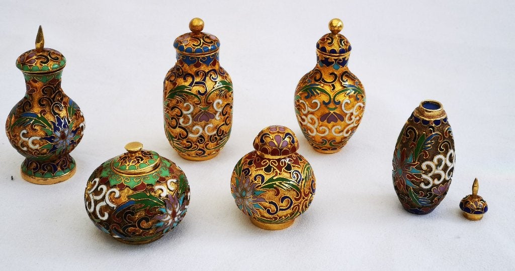 Set van 6 Vintage Chinese Cloisonne Emaille Vazen Oosterse, Antiek en Kunst, Ophalen of Verzenden