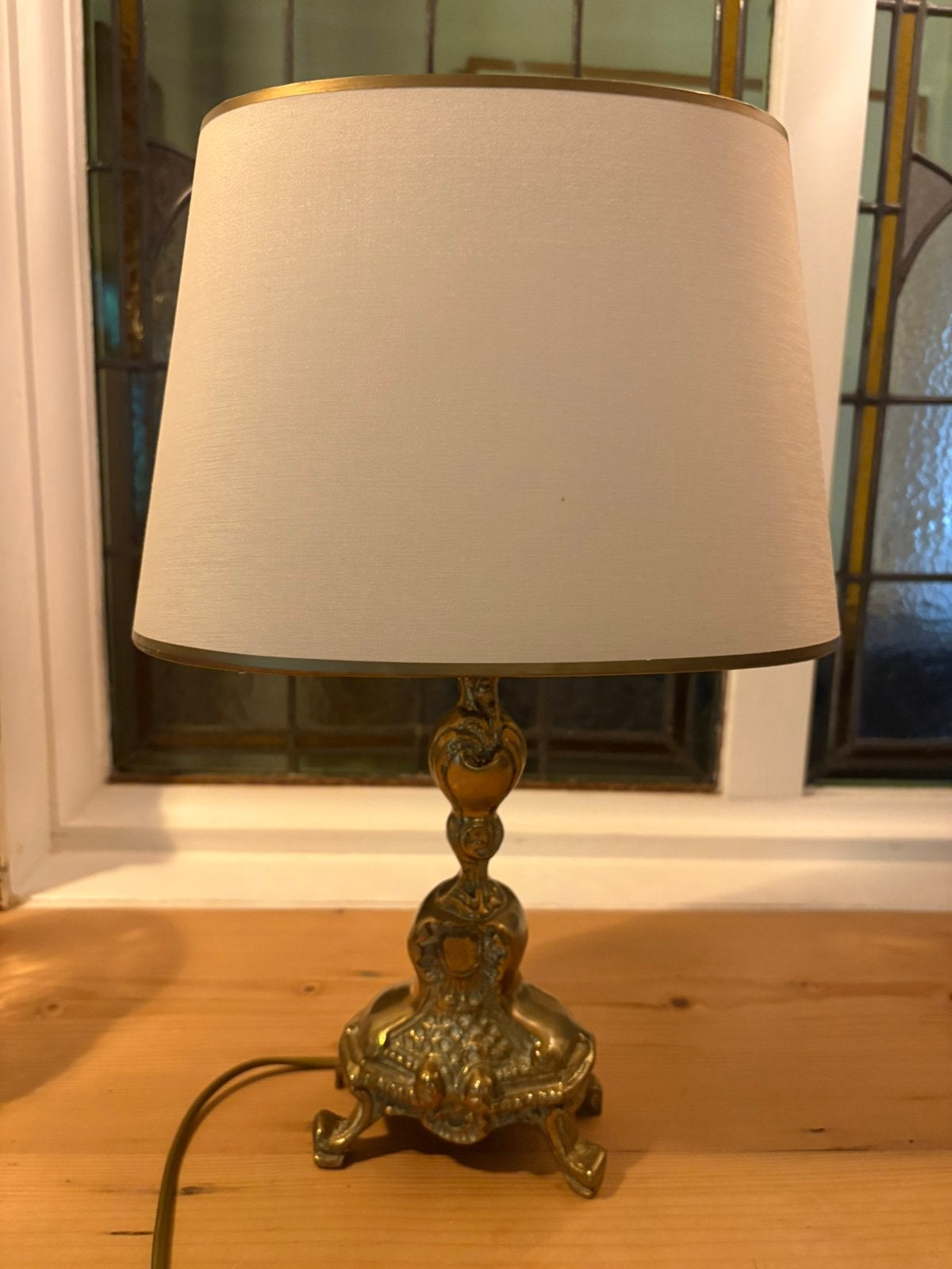 Vintage Franse barok tafellamp – Massief messing, Vintage, Textiel, Ophalen of Verzenden, Zo goed als nieuw