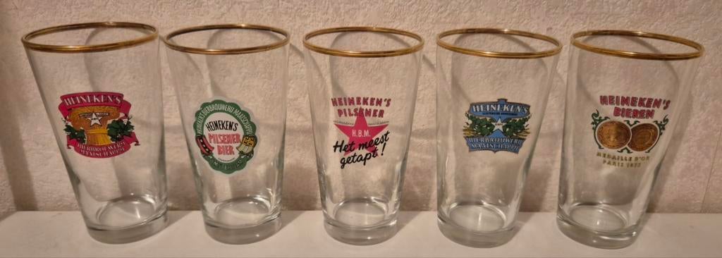 5 speciale Heineken glazen, Ophalen, Zo goed als nieuw, Glas of Glazen, Heineken