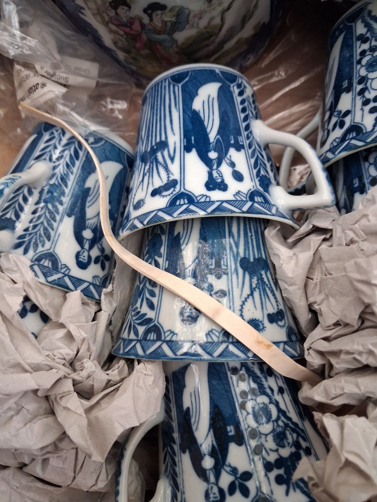 Antiek Chinees Porselein Servies - Blauw-Wit, Ophalen
