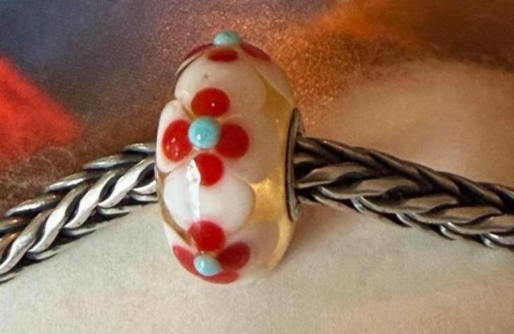 Unieke Trollbeads glaskraal met bloemen, Sieraden, Tassen en Uiterlijk, Glas of Kristal, Nieuw, Ophalen of Verzenden, Trollbeads