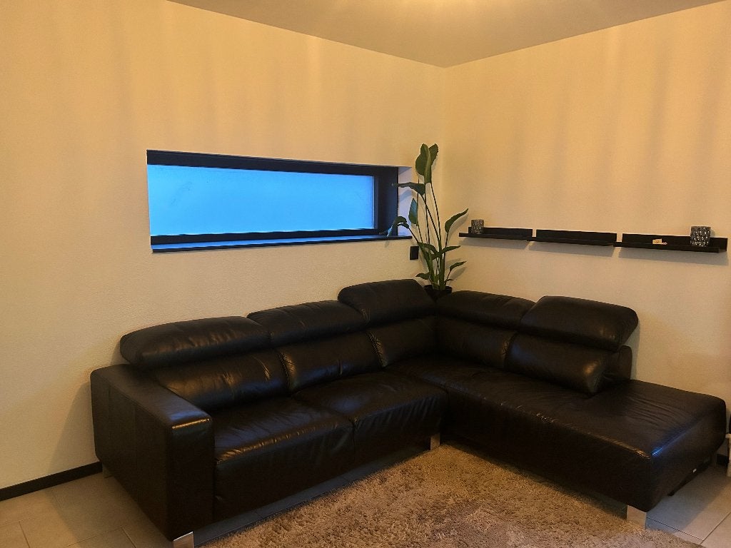 Leren bank, Huis en Inrichting, Banken | Bankstellen, Ophalen, 250 tot 300 cm, Gebruikt, Overige maten