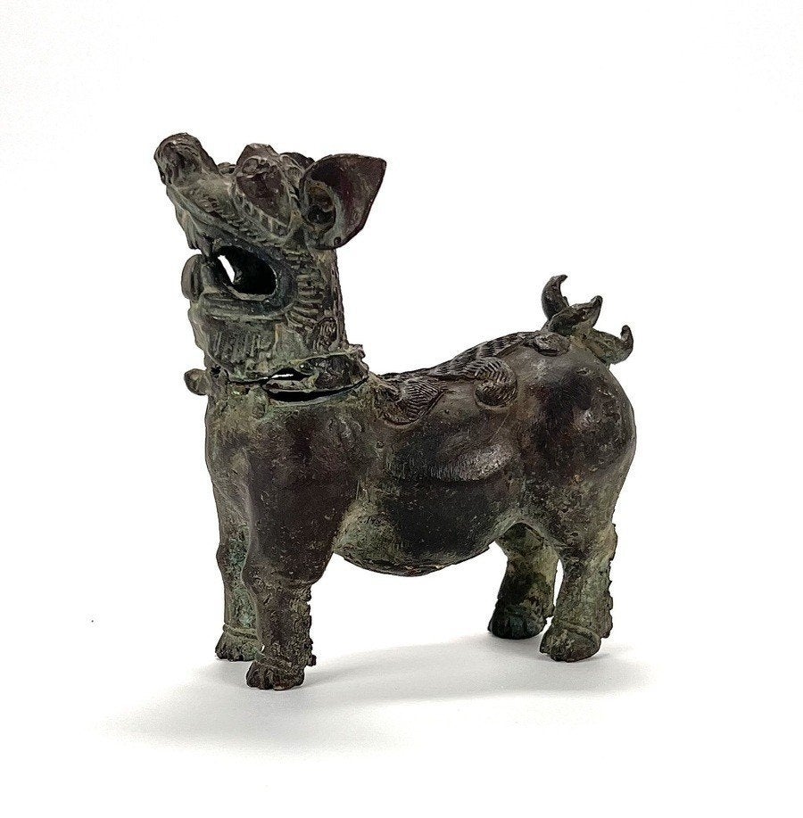 1016. Bronzen beeld Foo Dog - tempelleeuw, China, ca. 1900, Minder dan 20 cm, Ophalen of Verzenden, Brons, Beeld