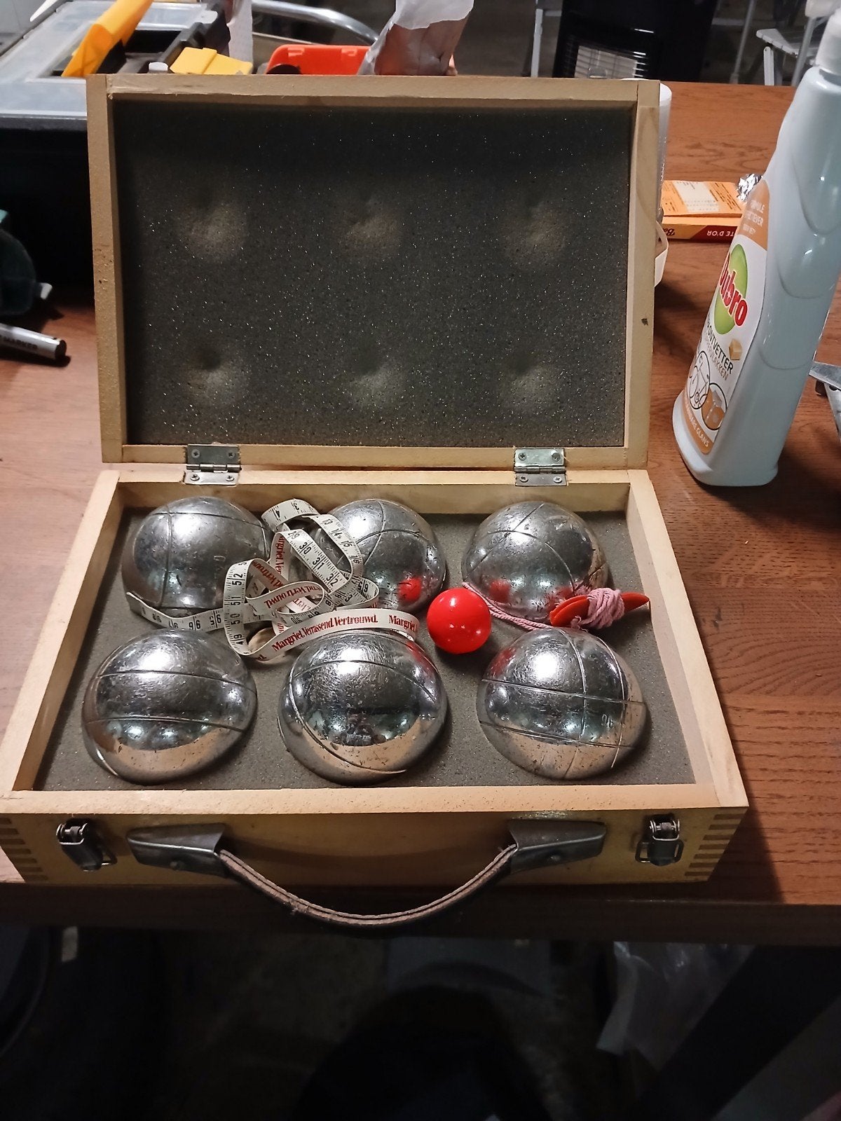 Petanque set in houten kist - Zo goed als nieuw, Ophalen, Gebruikt
