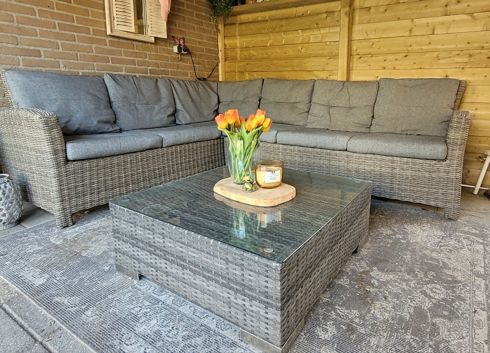 Loungebank met salontafel, Ophalen, Gebruikt, Loungeset, Wicker