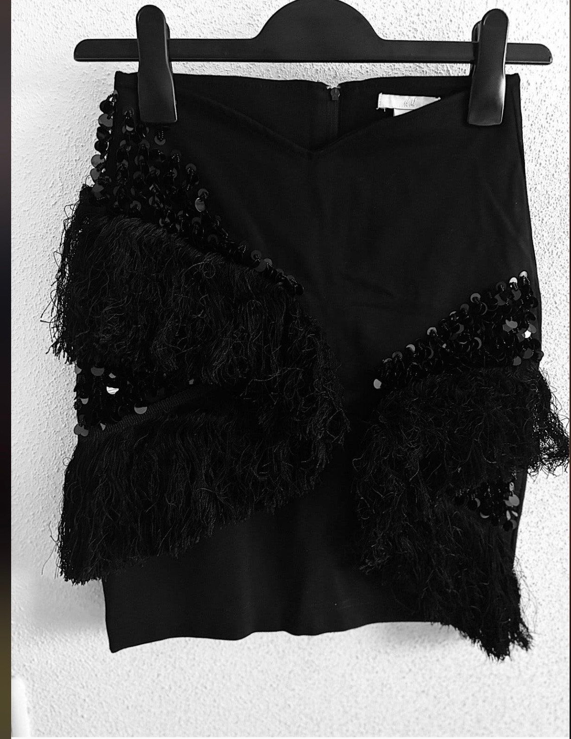 Zwarte mini-rok met pailletten en franjes, Kleding | Dames, Zwart, Ophalen of Verzenden, Zo goed als nieuw, Maat 36 (S)