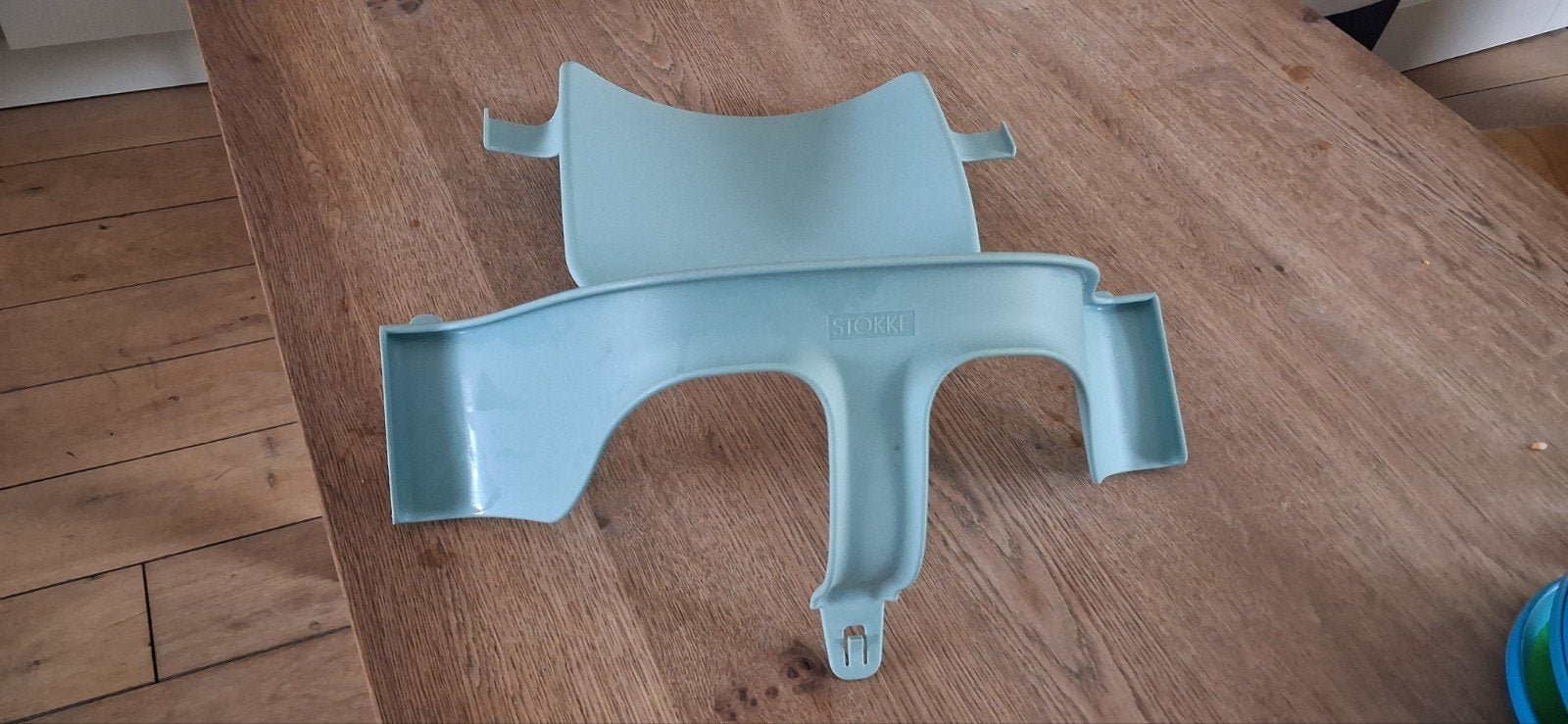 Stokke Tripp Trapp Baby Set en Eetblad - Wit/Blauw, Ophalen of Verzenden, Gebruikt, Meegroeistoel, Afneembaar eetblad