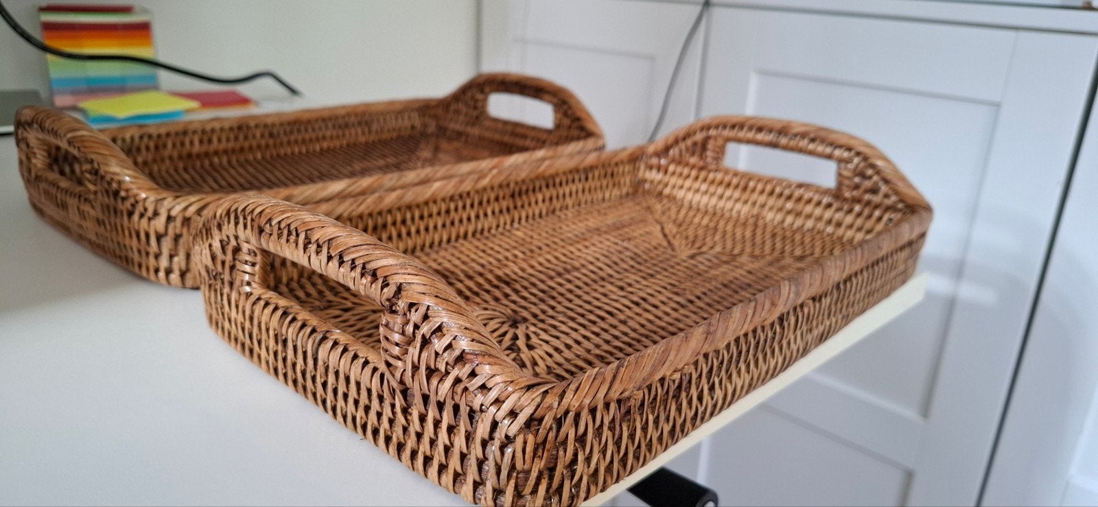 2x Birma rieten dienblad met handvatten, Ophalen of Verzenden, Zo goed als nieuw, Riet, Dienblad