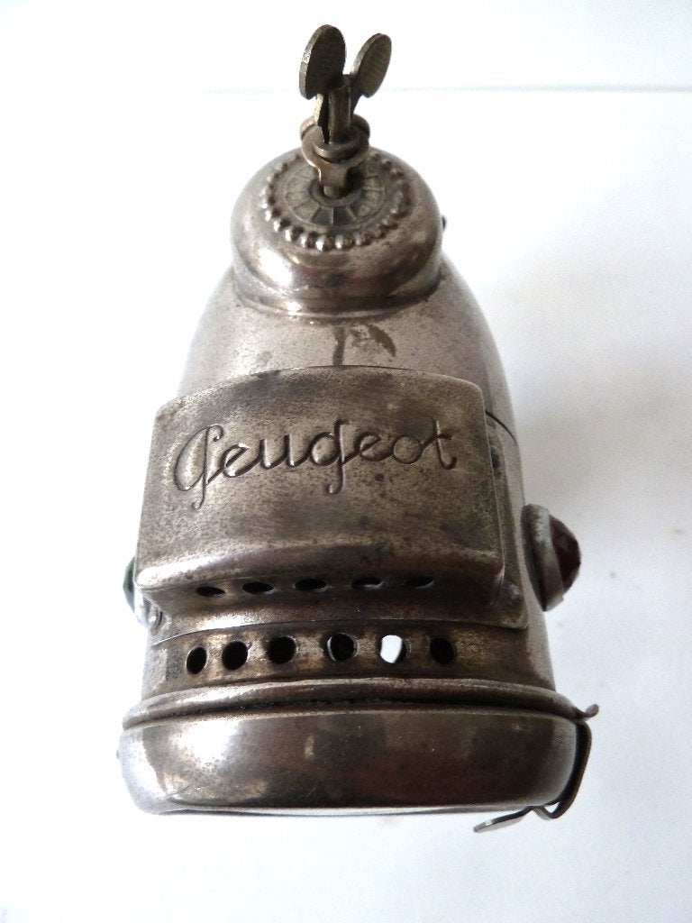 antieke fiets PEUGEOT carbid lamp fietslamp oldtimer, Antiek en Kunst, Ophalen of Verzenden