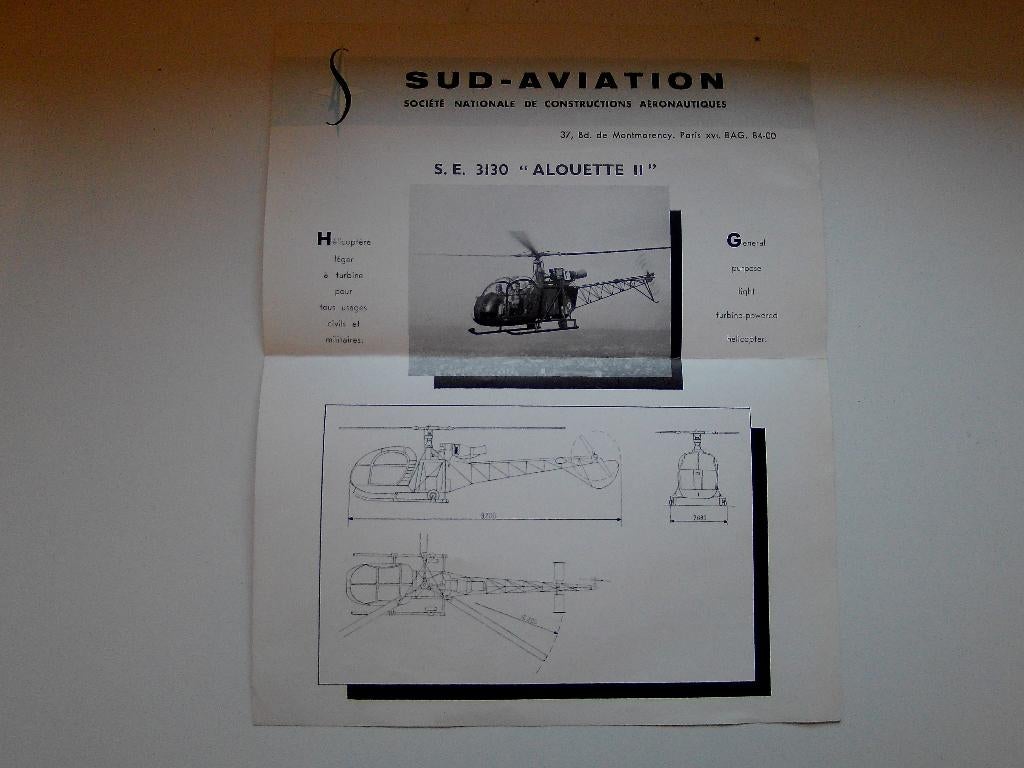 Brochure Sud-Aviation S.E. 3130 'Aloutte II' 1955, Verzenden, Zo goed als nieuw, Boek of Tijdschrift