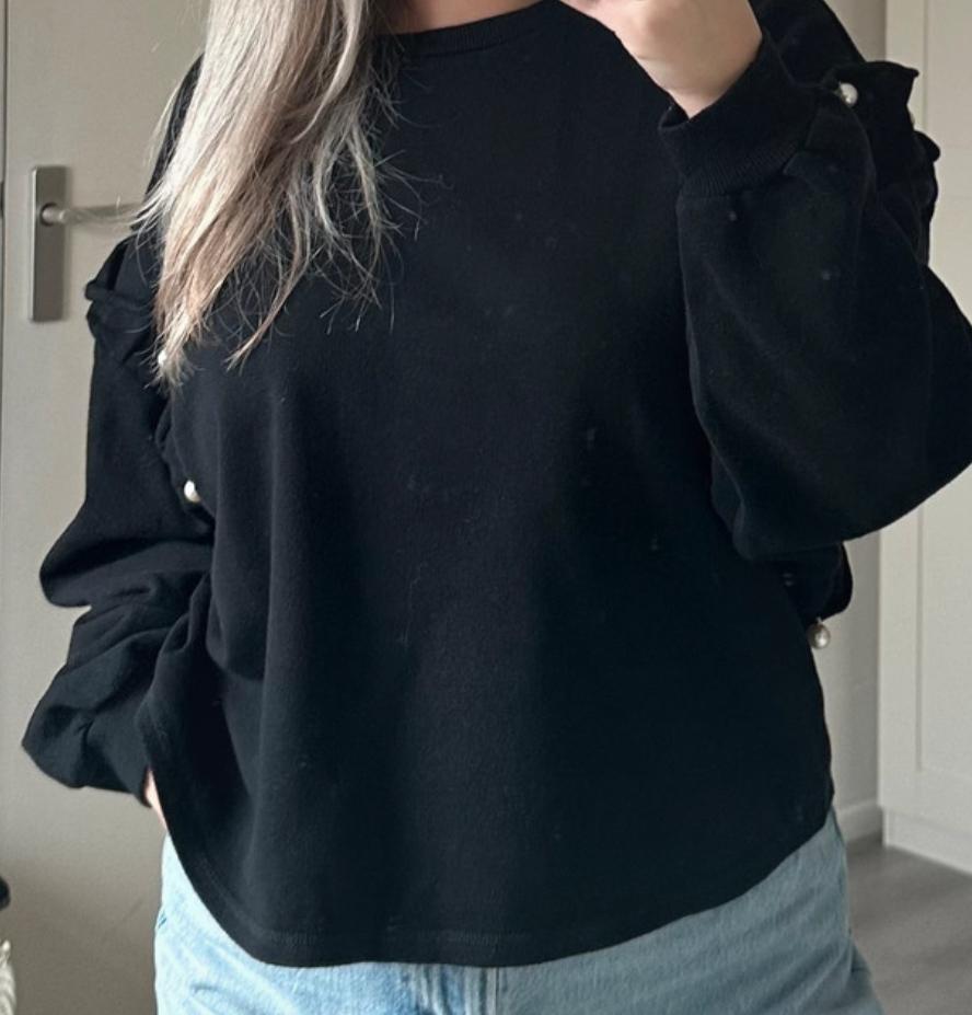 Zara trafaluc zwarte cropped sweater met parels, Ophalen of Verzenden, Zo goed als nieuw, Maat 36 (S), Zwart