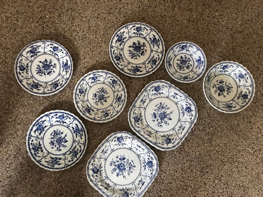 Vintage Blauw johnson  bros  indies Servies - 8 Delen, Ophalen of Verzenden
