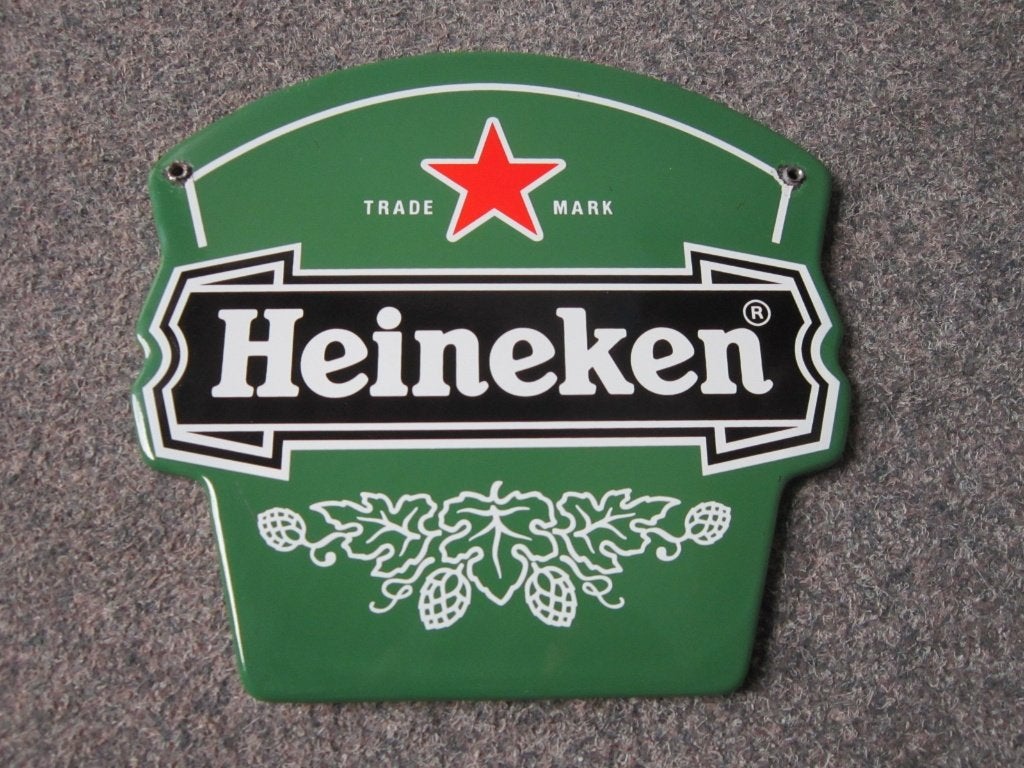 HEINEKEN BIER EMAILLE RECLAMEBORD, Ophalen, Gebruikt, Reclamebord, Plaat of Schild, Heineken
