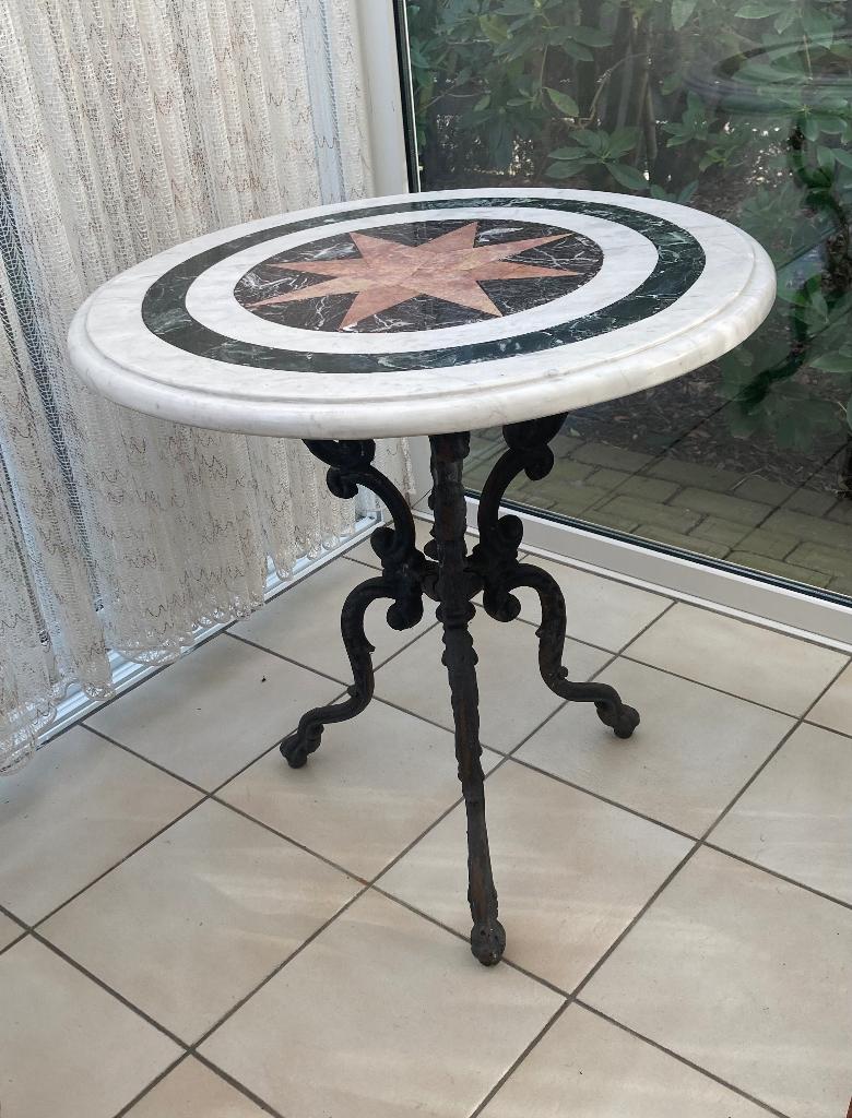 Frans/Italiaans marmeren tafeltje met inlegwerk 74 cm, Antiek en Kunst, Ophalen
