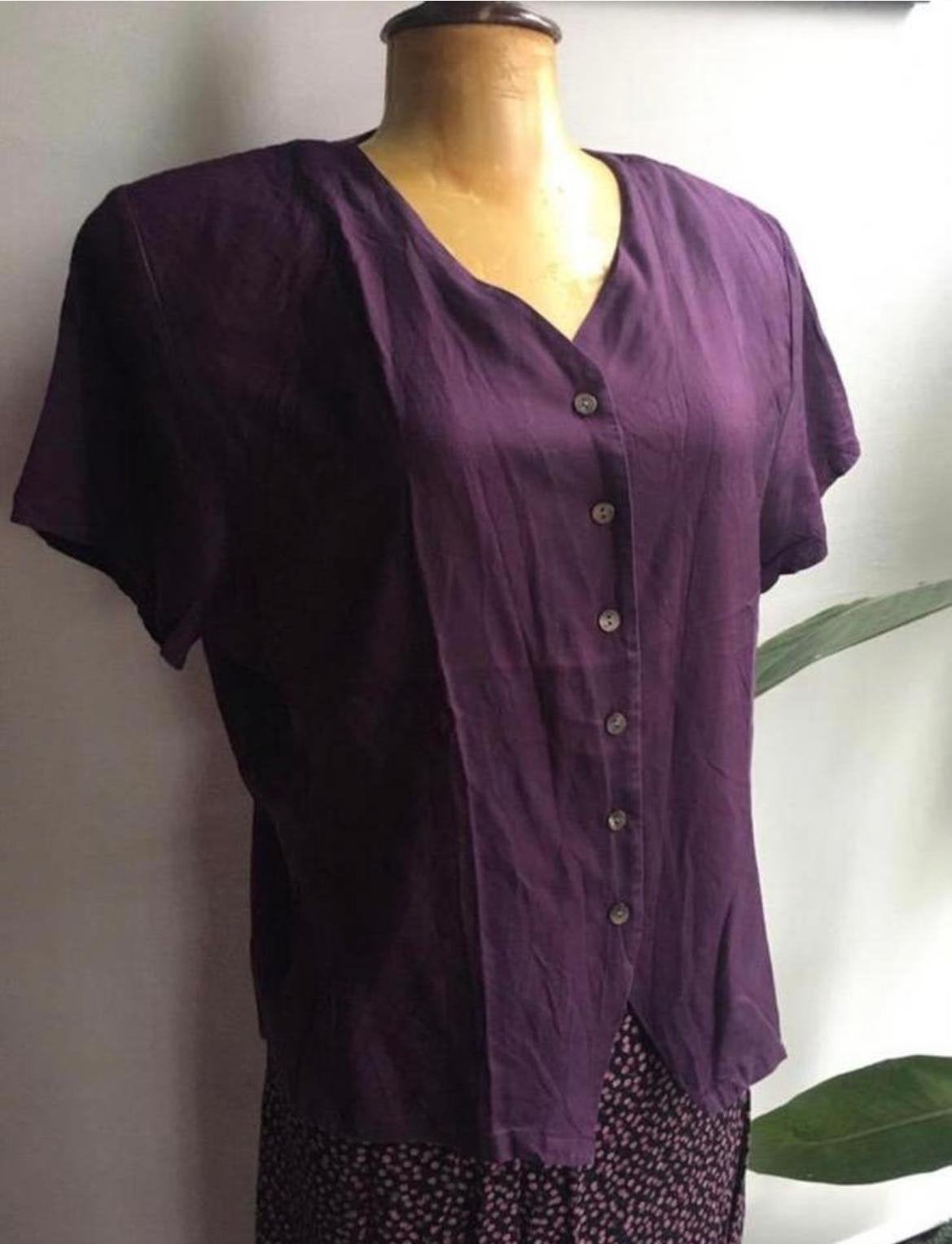 Valerie Stevens design zijden top paarse blouse, Ophalen of Verzenden, Zo goed als nieuw, Maat 38/40 (M), Paars