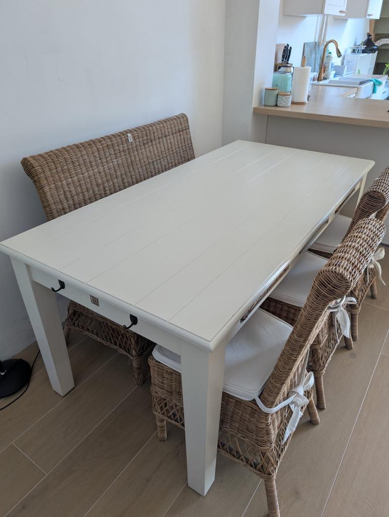 Rivièra Maison Le Dîner eettafel + 4 stoelen + bank Massief, Ophalen, 50 tot 100 cm, Vijf personen of meer, 150 tot 200 cm