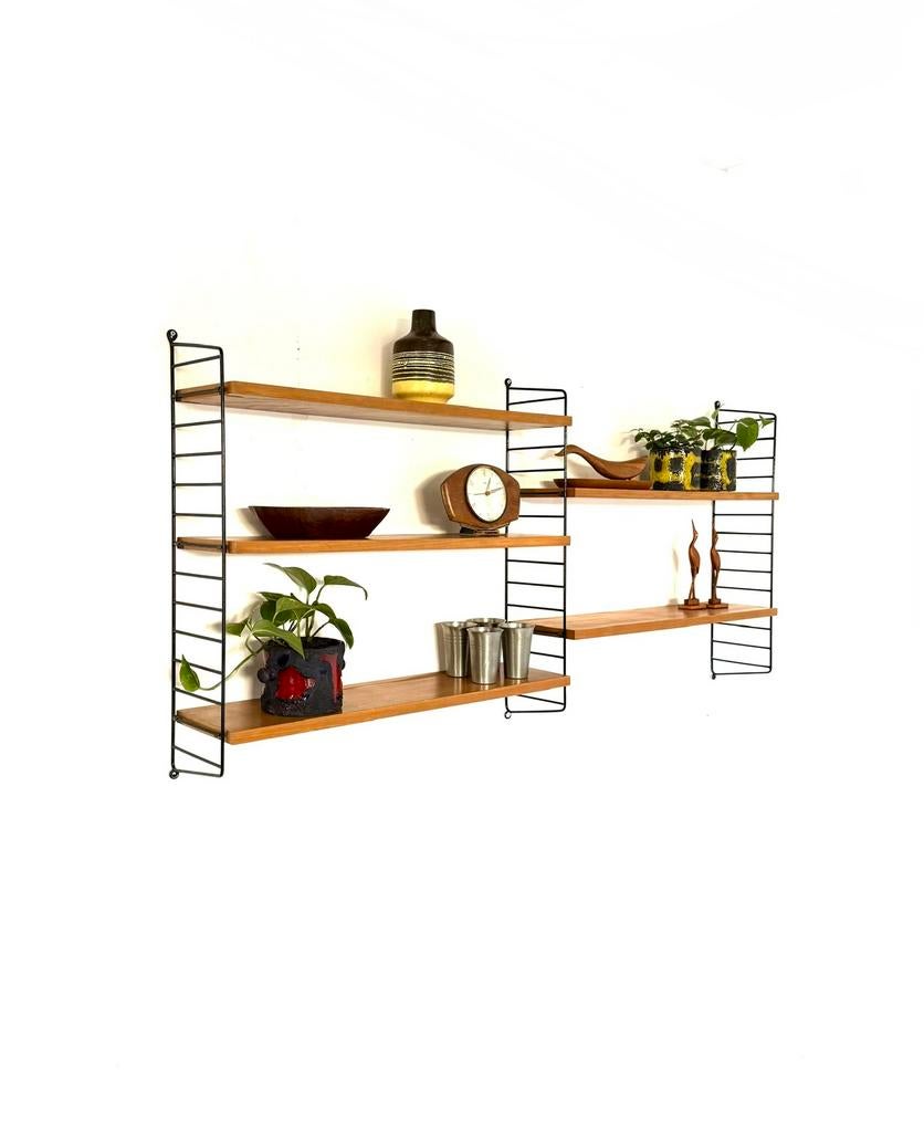Vintage modulair teakhouten wandrek, Nisse String ‘60, Huis en Inrichting, Woonaccessoires | Wandplanken en Boekenplanken, Ophalen of Verzenden