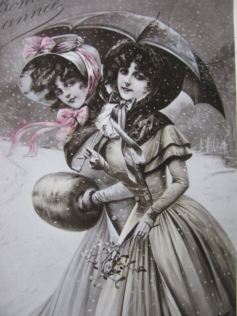 Antieke Gesign. Kaart - Victoriaanse Dames onder Paraplu, Verzenden, Voor 1920, Gelopen, Feest(dag)