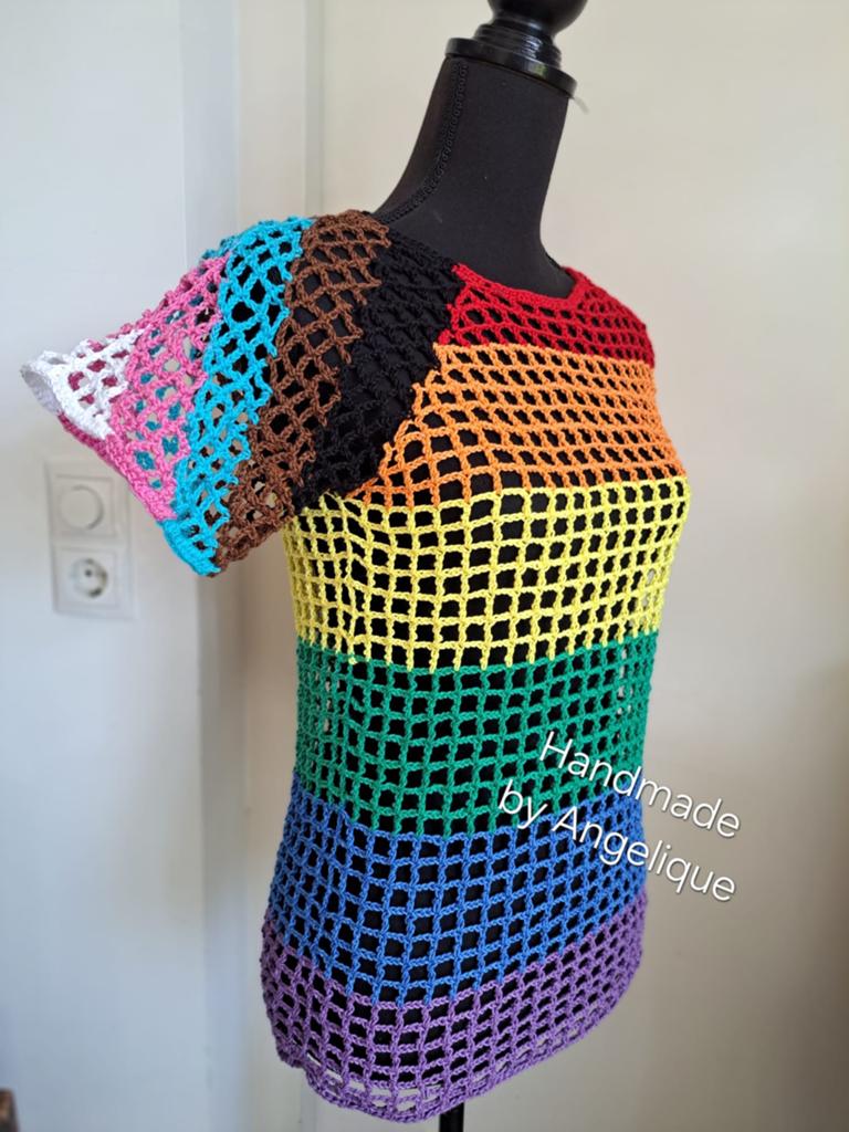 Gehaakte regenboog trui, shirt, Ophalen of Verzenden, Zo goed als nieuw