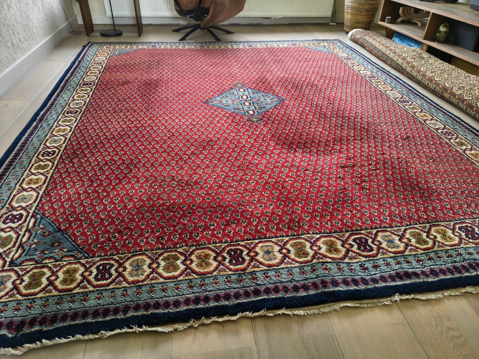 Prachtig handgeknoopt Sarough Mir tapijt uit India, Ophalen, Gebruikt, Blauw, 200 cm of meer