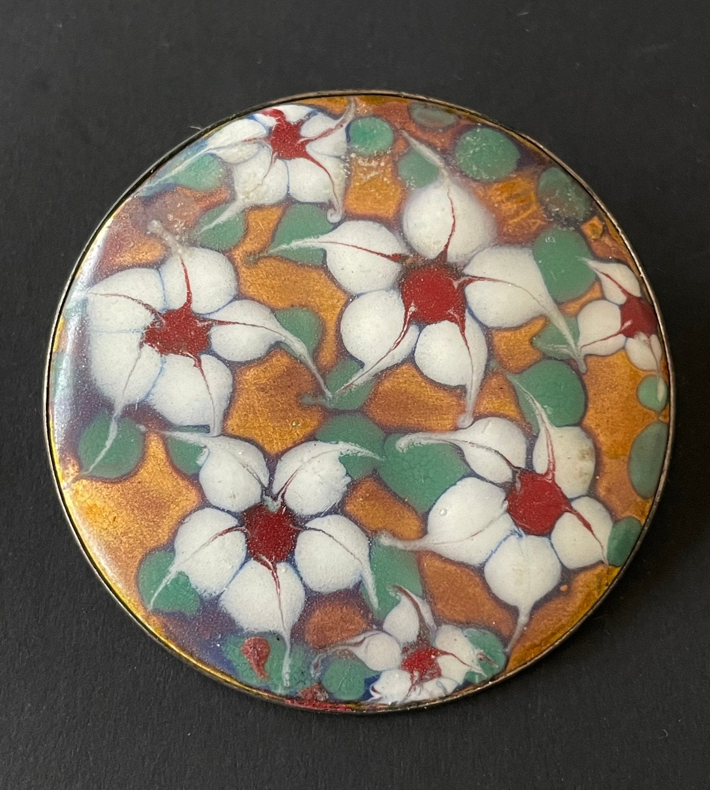 Vintage geëmailleerde bloemen broche, Overige materialen, 4 tot 7 cm, Gebruikt, Overige kleuren