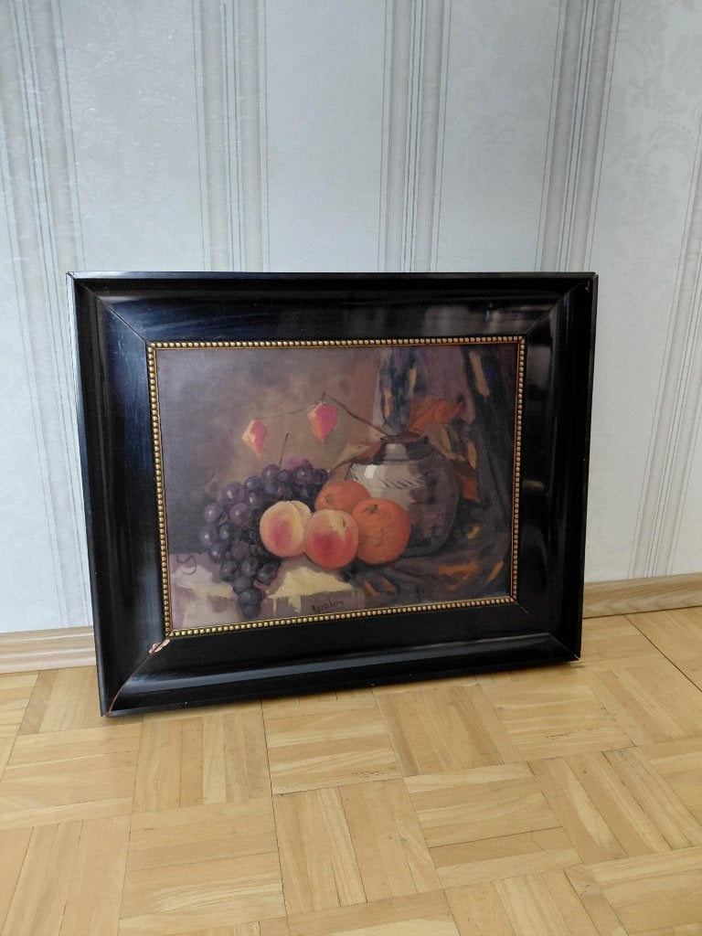 Klassiek olieverf stilleven met fruit, Doek, Stilleven, Ophalen of Verzenden, Olieverf