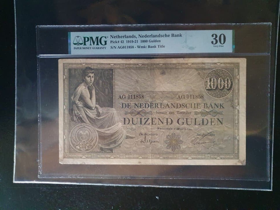 1000 Gulden biljet Nederland 1919-21 PMG 30 Very Fine, Postzegels en Munten, Ophalen of Verzenden