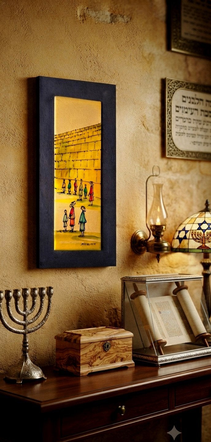 Hadar Avivi - Klaagmuur - Israël - Kunstwerk, Antiek en Kunst, Kunst | Schilderijen | Klassiek, Paneel, Overige stijlen, Ophalen of Verzenden