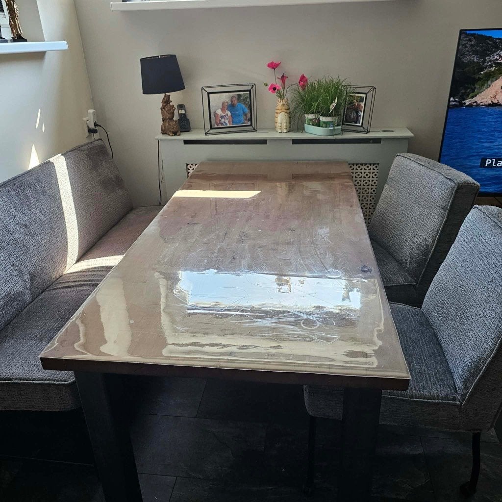 Eettafel met 2 stoelen en bankje, Ophalen, Teakhout, 50 tot 100 cm, Zo goed als nieuw