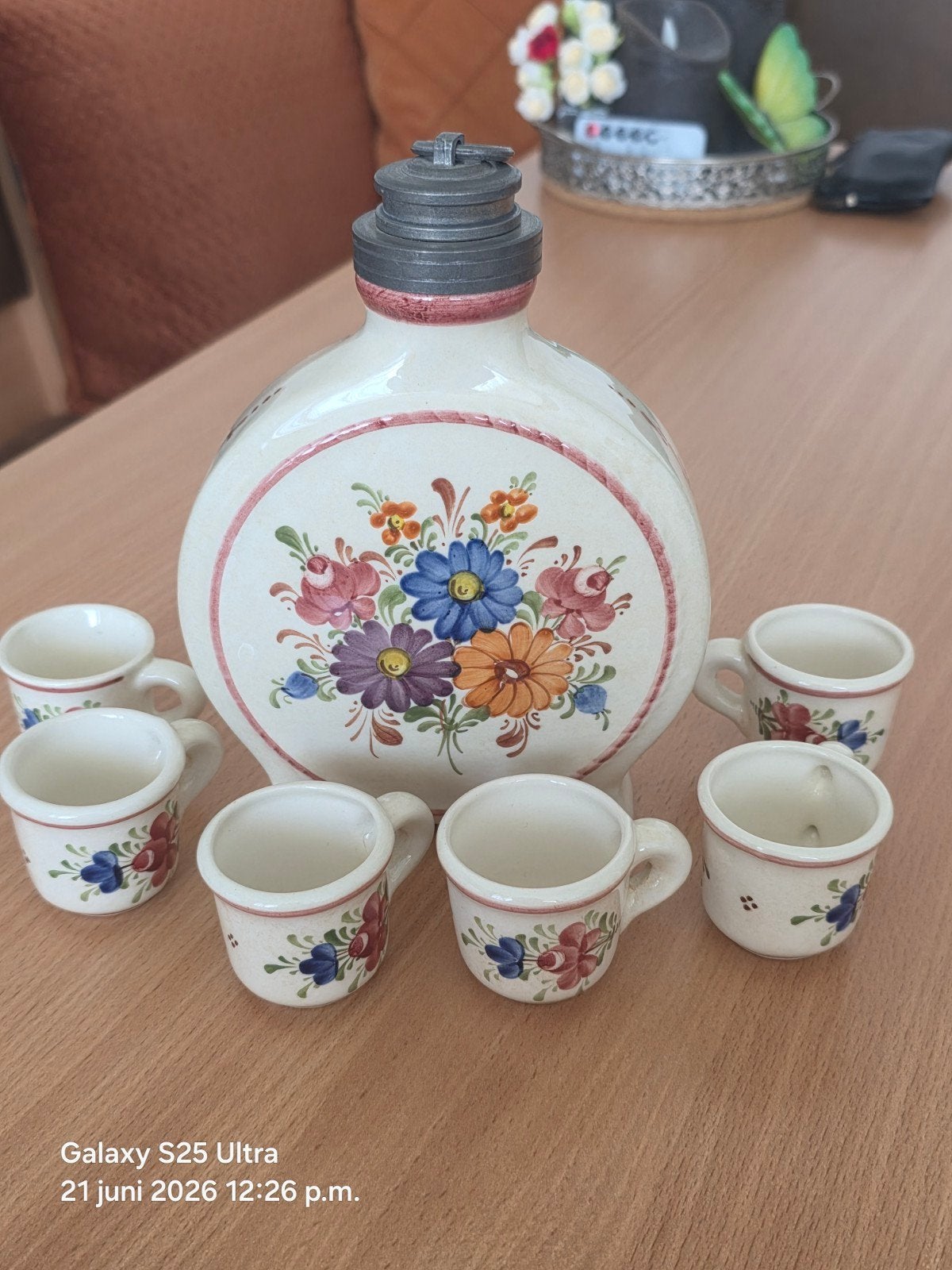 Wechsler Tirol Keramiek Fles met 6 Borrelglaasjes Handbemalt, Antiek en Kunst, Ophalen of Verzenden