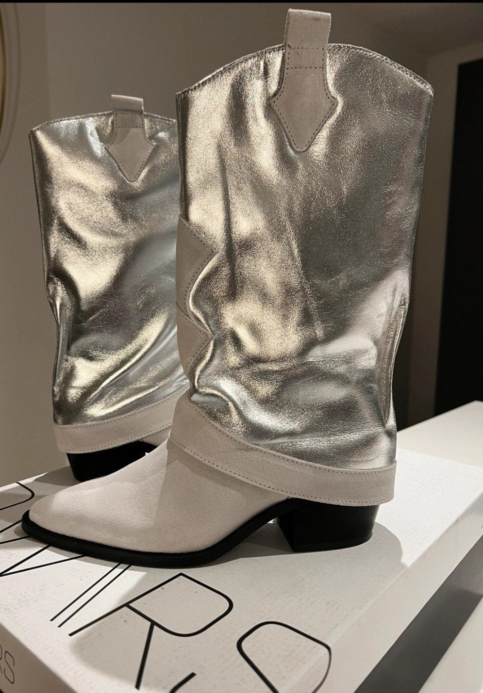 NIEUW DWRS Shetland Metallic Westernboots Silver/Ice Maat 40, DWRS, Hoge laarzen, Verzenden, Wit