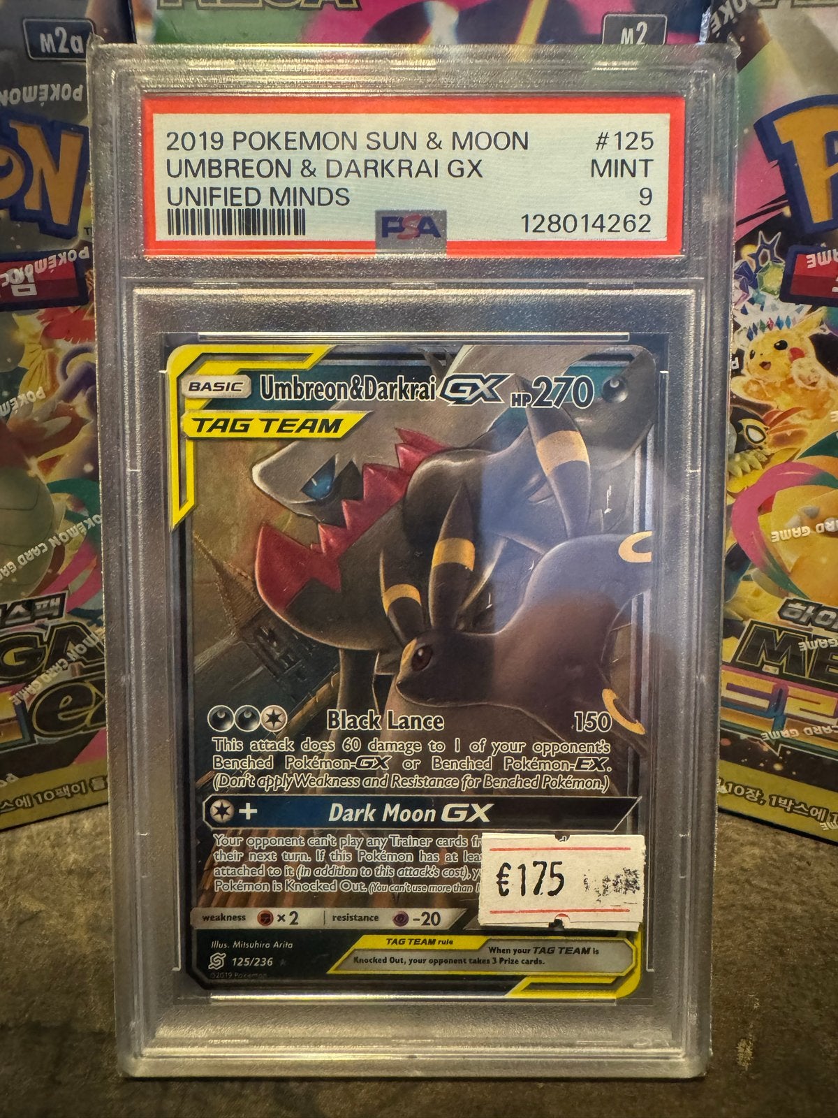 PSA 9 Umbreon & Darkrai GX Tag Team, Ophalen of Verzenden, Zo goed als nieuw, Losse kaart, Foil