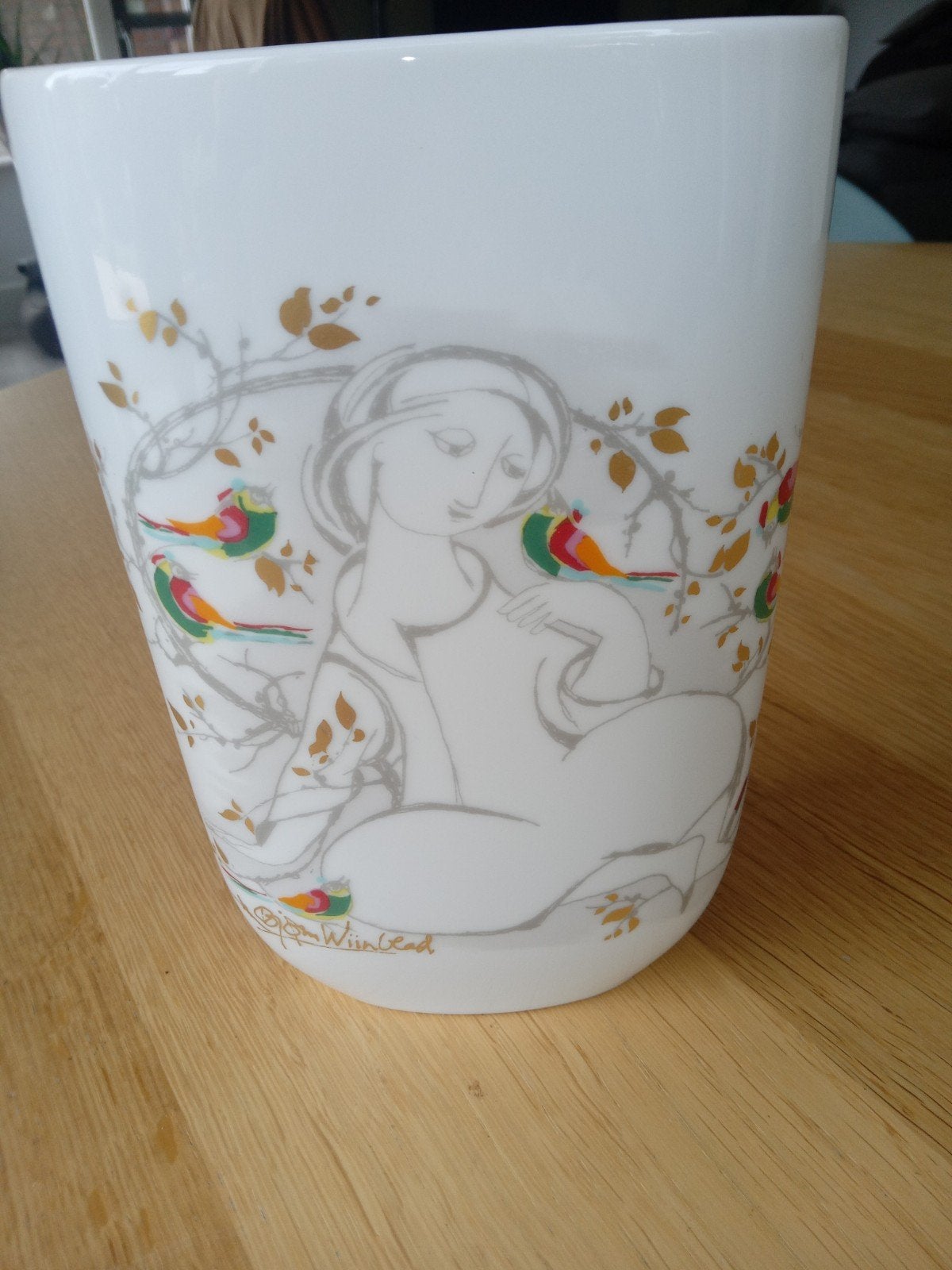 Rosenthal Bjørn Wiinblad vaas met vogel- en vrouwenmotief, Ophalen of Verzenden