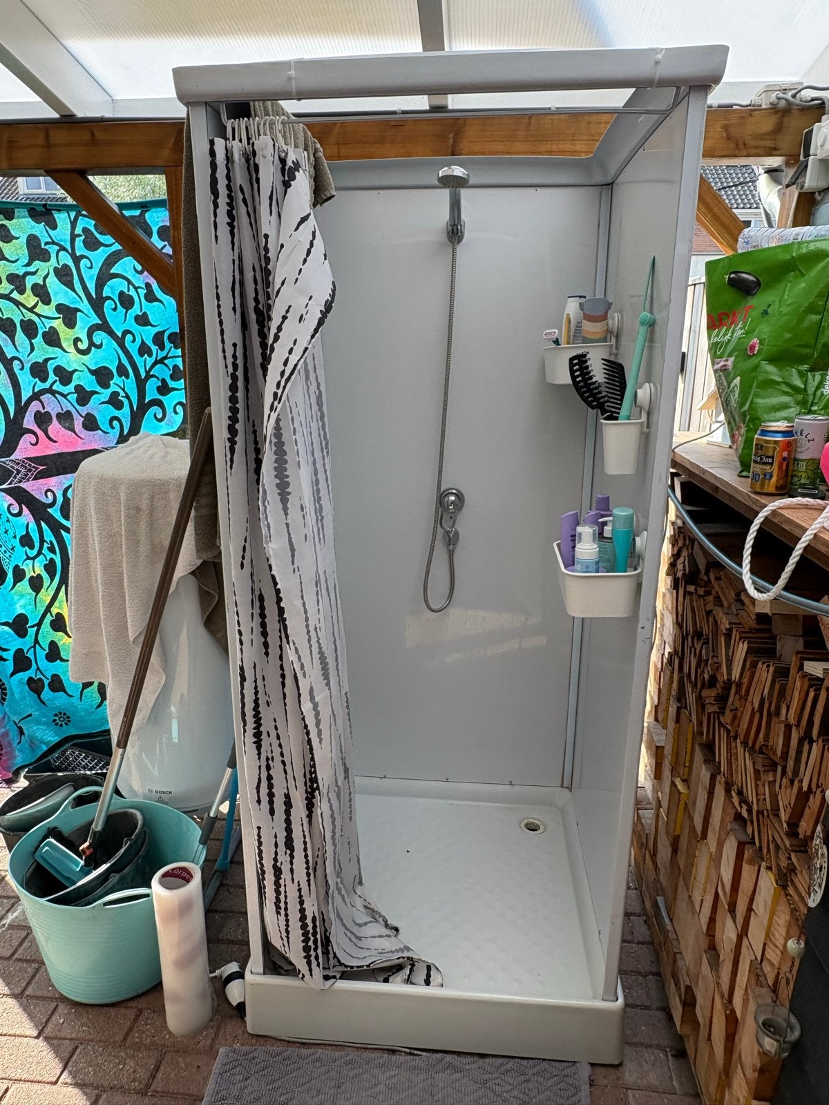 Douchecabine met boiler - compleet en functioneel, Ophalen of Verzenden, Gebruikt, Douche